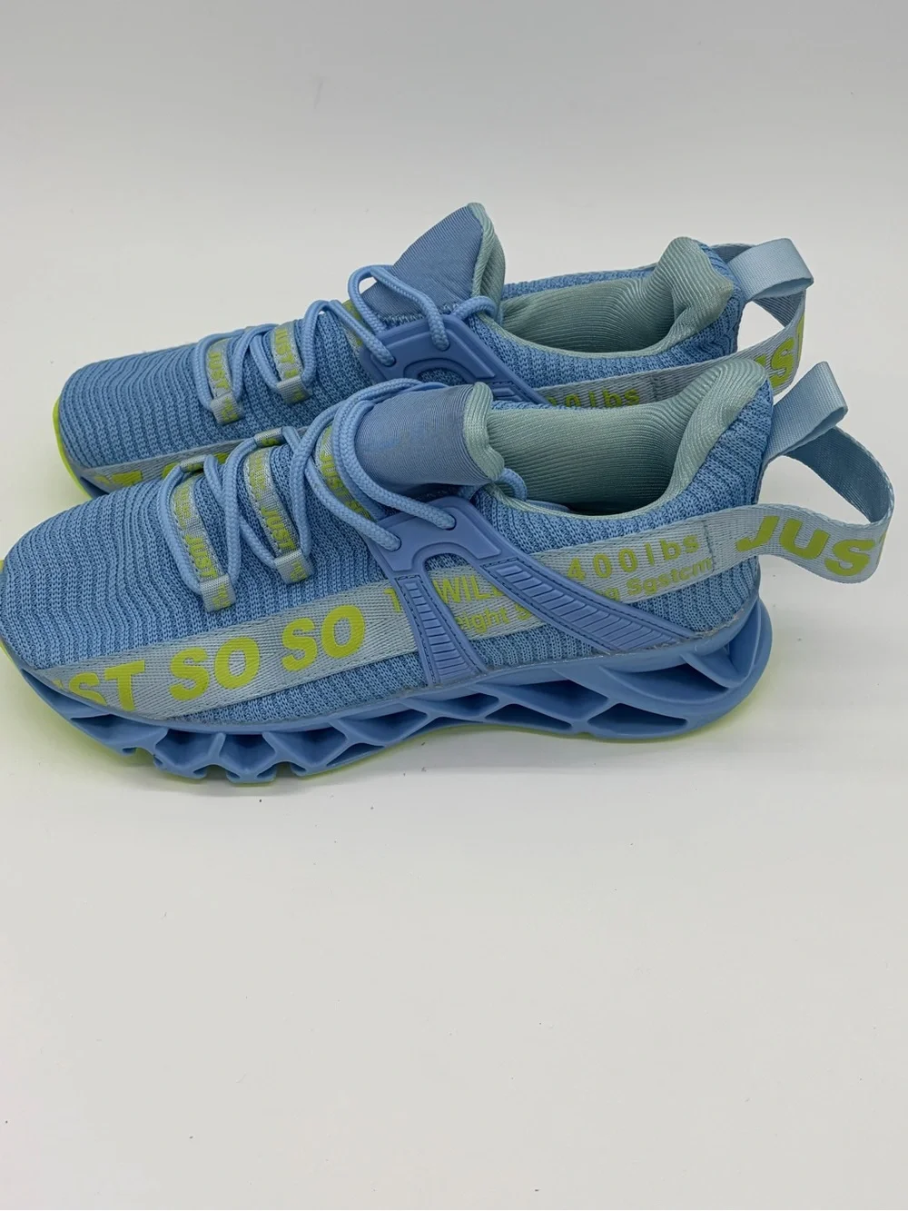 Women's Light Blue Sandals with Lime Accents - JUST SO